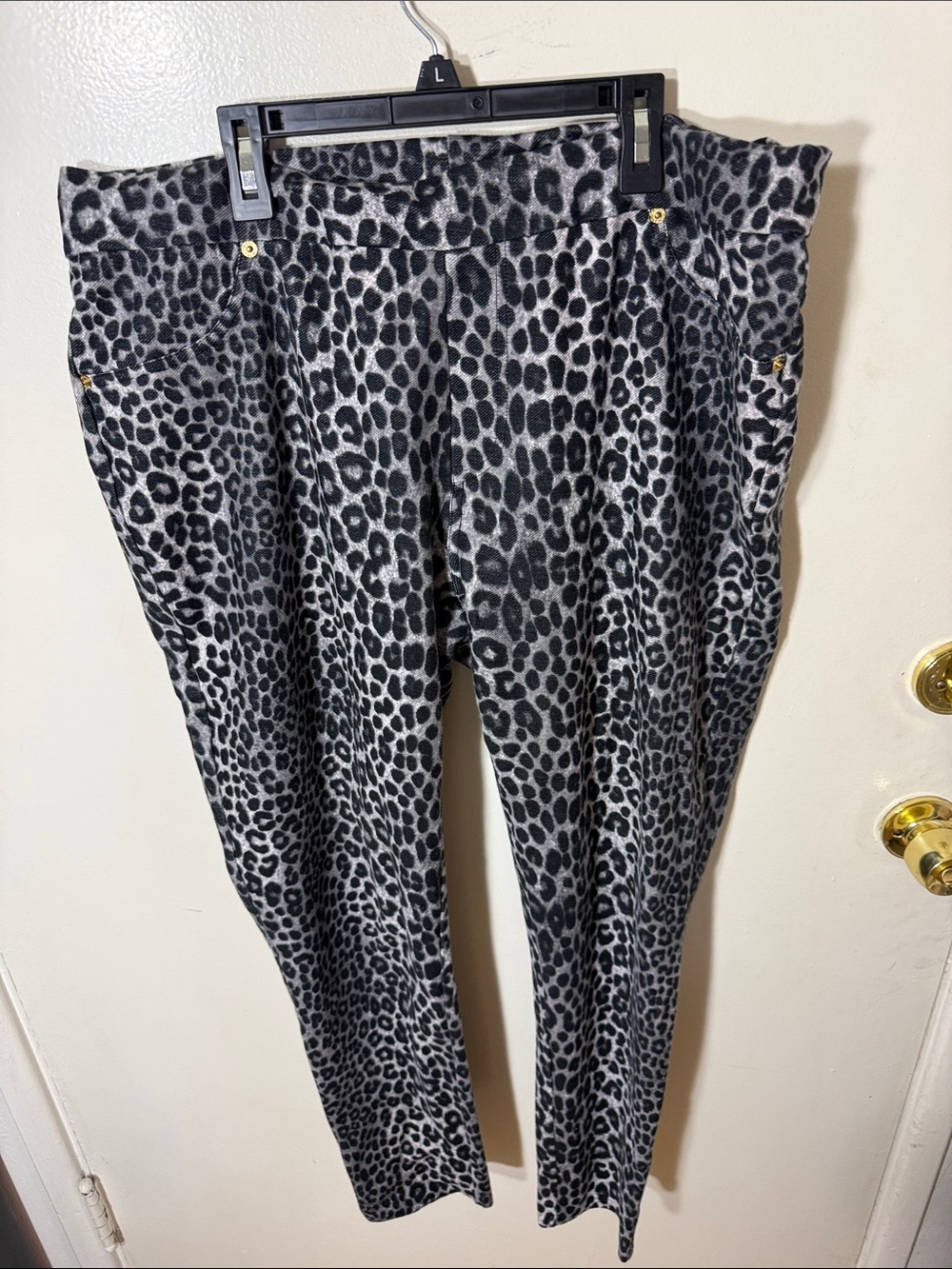 Michael Kors Gray & Black Leopard Print Straight Leg Pants